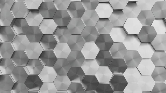 Abstract moving metallic hexagonal structure. Bee hive grid blocks. 3d render animation loop