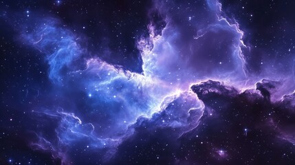 Obraz premium Mysterious Blue Nebula with Glowing Highlights in Outer Space - made with Generative AI