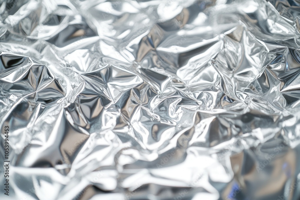 Poster the image is of a piece of foil with a shiny, reflective surface. the foil is crumpled and wrinkled,