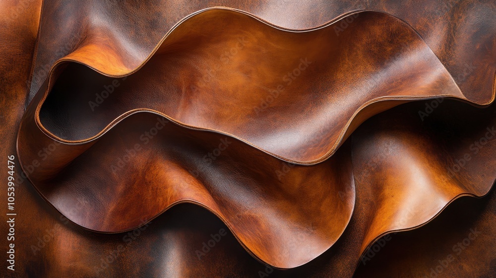 Aufkleber waves of rich brown leather draping elegantly, creating a stunning display of texture and warmth in 
