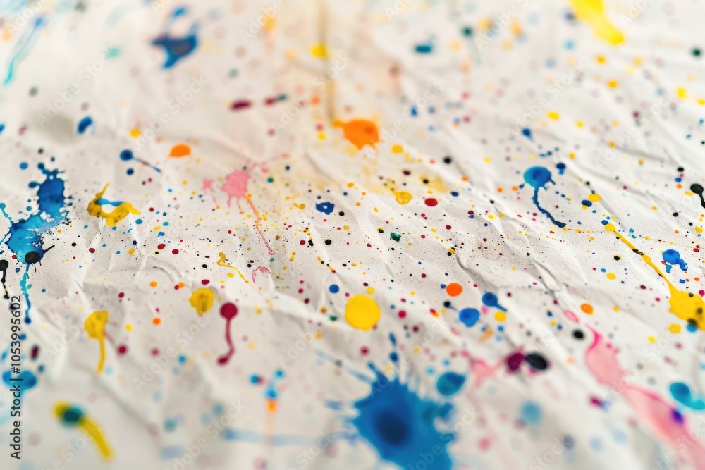 Aufkleber the image is a colorful and chaotic scene of paint splatters on a white surface. the splatters are o