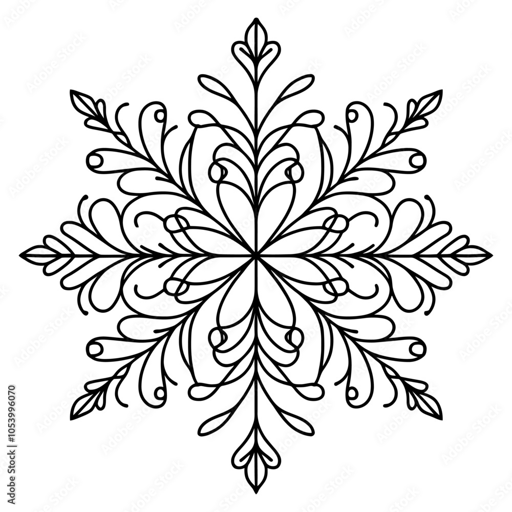 Poster intricate floral patterns intertwine to form a unique snowflake design, perfect for winter and holid