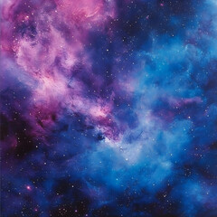 Obraz premium A cosmic landscape with a swirling mix of blue, purple and pink nebulae and white stars.