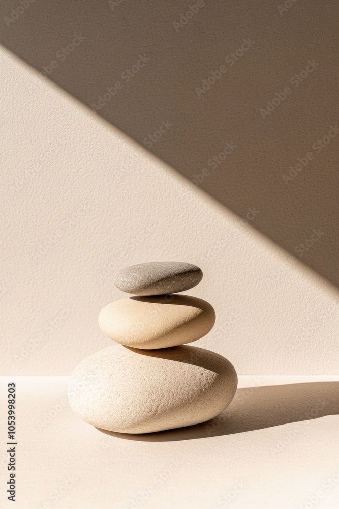 Poster stack of three rocks on a white background. the rocks are of different sizes and are arranged in a p