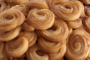 Fototapeta premium A tower of flaky buttery palmiers stacked in a fan shape with a hint of caramelized sugar, AI Generated