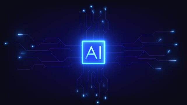 Artificial intelligence technology background, AI chip is breaking the circuit line, it means learning, decision-making and sending data to the operating system to work at full efficiency.