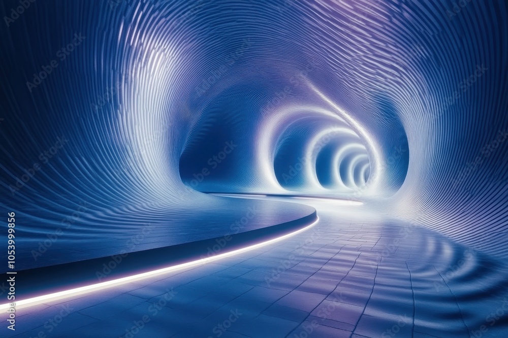 Poster a mesmerizing illuminated tunnel with swirling patterns in a futuristic design