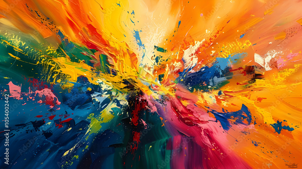 Poster abstract art painting with a mix of colors in a circular pattern.