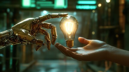 Fototapeta premium The Robot Hand and Lightbulb