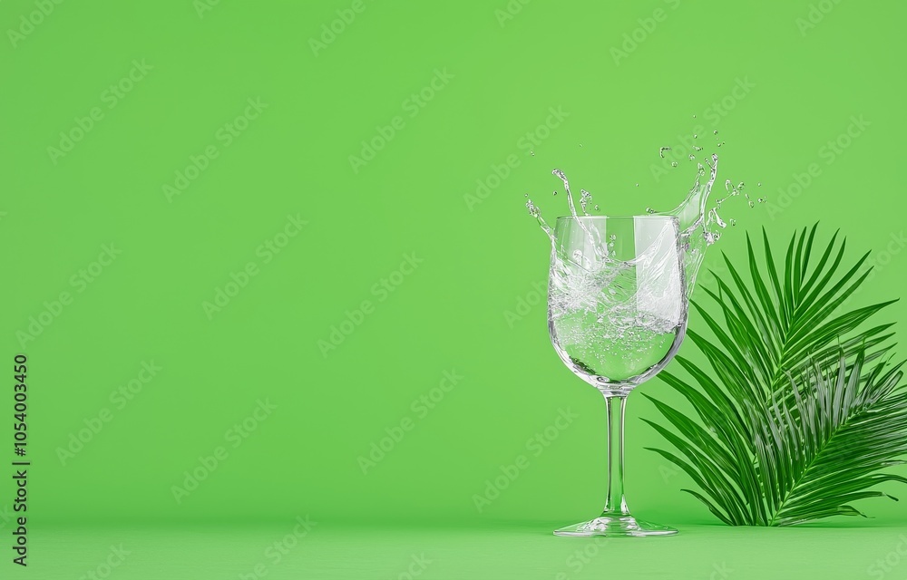 Aufkleber the drink pours into the glass of water over a green background with sunlight behind it. focus on th