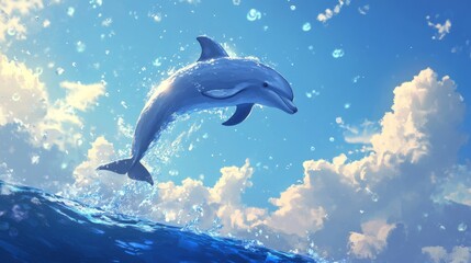 Joyful Dolphin Leaping Through Blue Ocean Waves