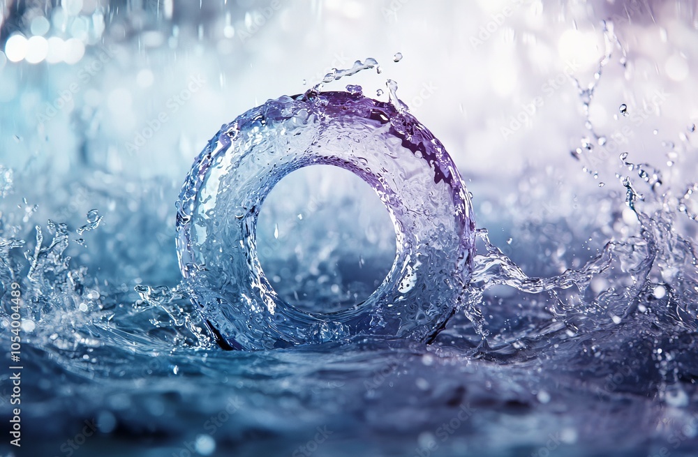 Poster A water splash is isolated on a white background with a translucent background. A blue wave is isolated on a transparent background. This image shows an abstract background with water splashes.