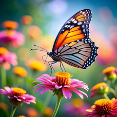 Obraz premium beautiful butterfly flying around flower