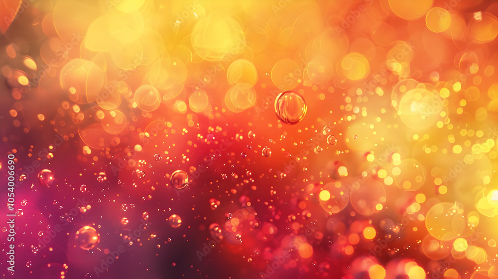 Poster Abstract background with blurred lights and bokeh effect in red and yellow colors.