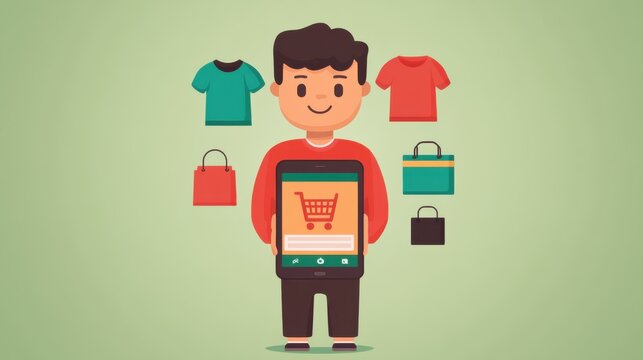 Cartoon Character Shopping Online with Phone