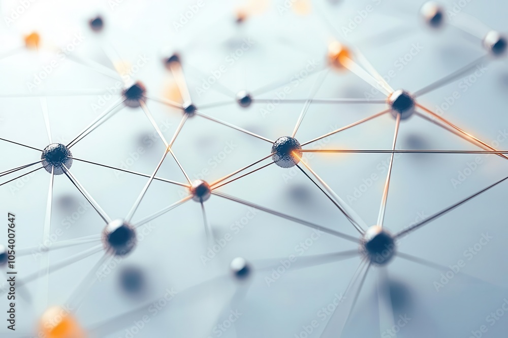 Poster a close-up of a network of interconnected nodes and lines, symbolizing data, technology, and connect