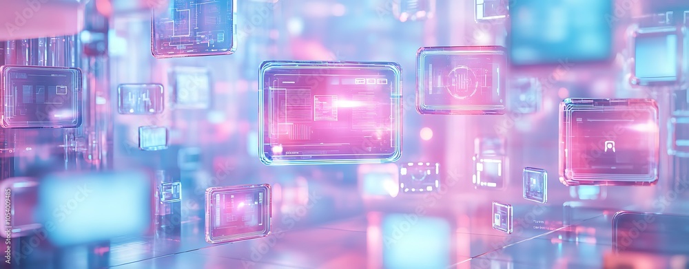 Poster abstract tech concept with floating holographic elements