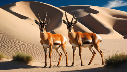 Two springboks in beautiful sand dune landscape