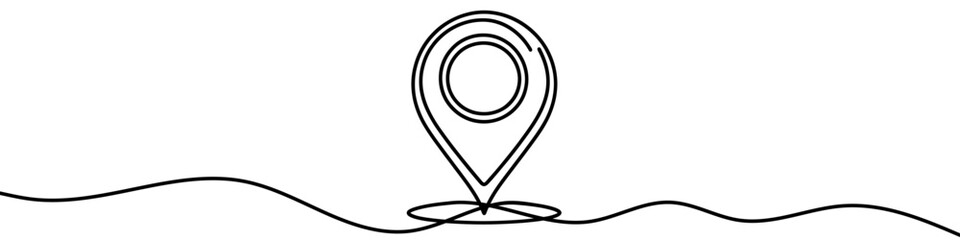 Single line is creating a location pin over a wavy road. Vector illustration.