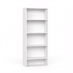 white empty bookshelf on white background - interior design and minimalist decor concept