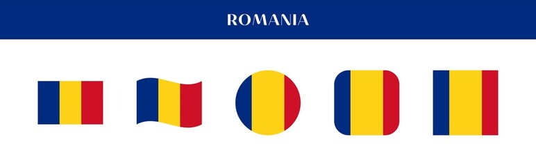 Fototapeta premium Set of Romania national flag icons in various styles on transparent background