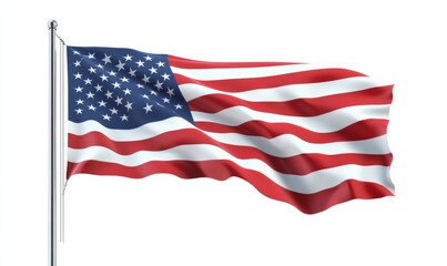 Obraz premium 3D USA flag waving in the wind, with realistic folds and movement, isolated on a white background