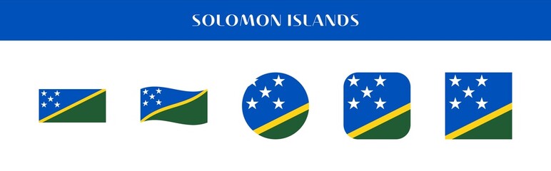 Set of Solomon Islands national flag icons in various styles on transparent background