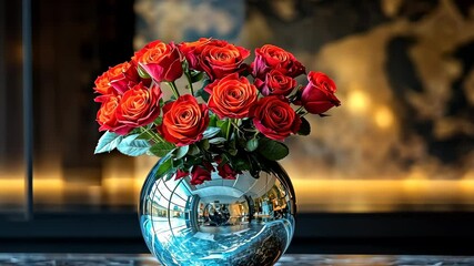 Bouquet of red roses slowly wilting in hotel lobby