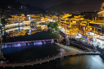 Chinese tourist attraction destination - Feng Huang Ancient Town (Phoenix Ancient Town) on Tuo...