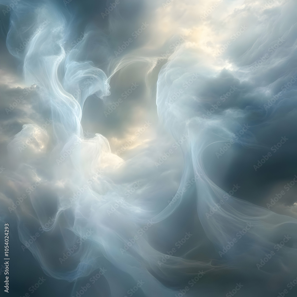 Poster abstract cloud formations create a swirling, ethereal pattern in the sky.