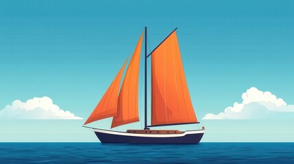 Naklejka premium Colorful Sailboat with Billowing Sails on Calm Water