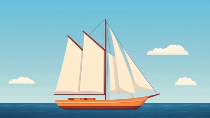 Colorful Sailboat with Billowing Sails on Calm Waters