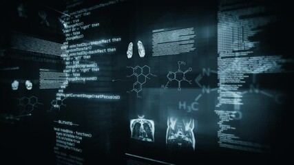 Medical Background Rotating 360. Video showing MRI, charts, numbers and data animation. - Powered by Adobe