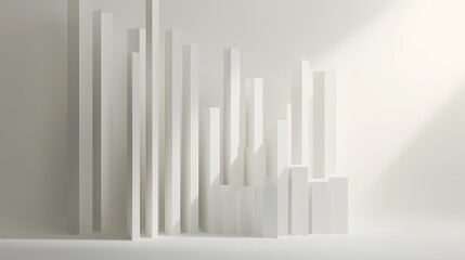 Obraz premium A minimalist arrangement of tall, white geometric shapes casting soft shadows in a light space.