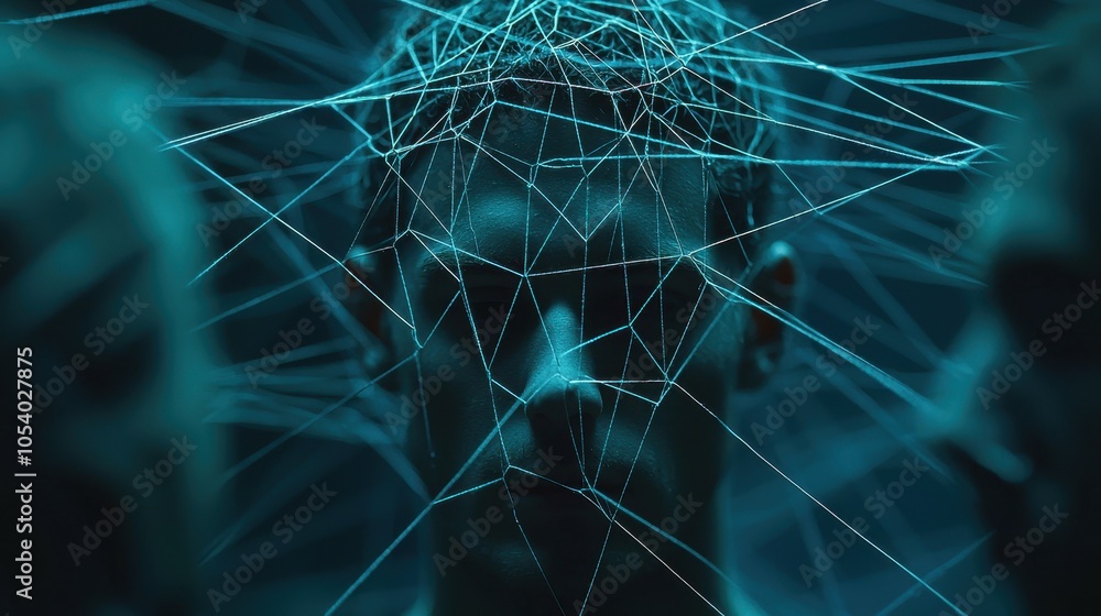 Poster a digital representation of interconnected neural networks, evoking concepts of artificial intellige