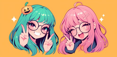 Set of Two Fun Sticker Designs Featuring Cartoon Characters with Unique Poses and Vibrant Colors, Perfect for Expressive Decor.