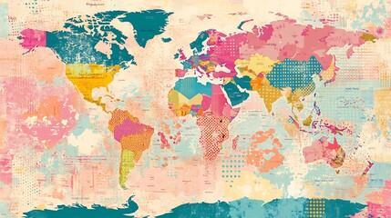 Obraz premium Colorful abstract world map with geometric patterns.