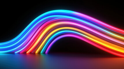 Abstract Neon Rainbow Wave Lines On Dark Background.