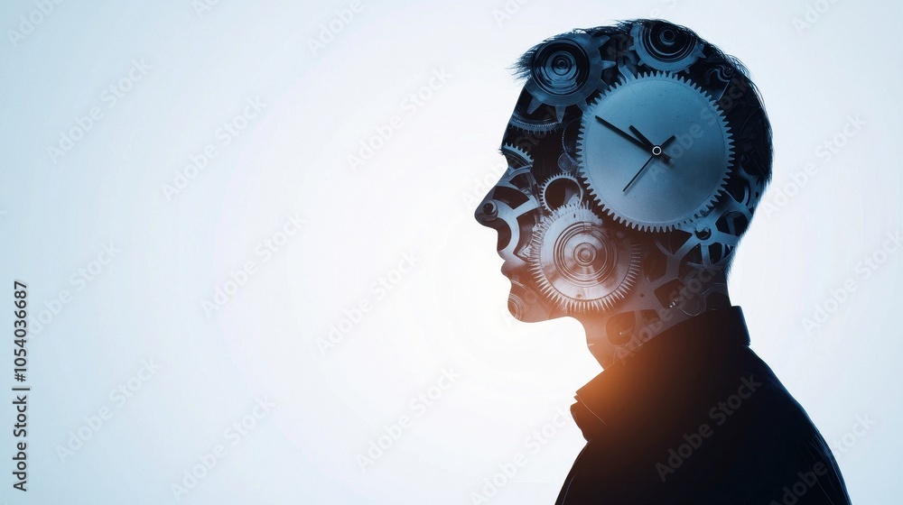 Aufkleber a silhouette of a man with a clock design overlay, symbolizing the intersection of time and thought,
