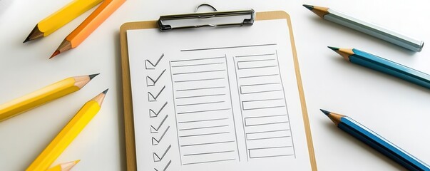 A clipboard with inventory checklists, product management, pencil drawing, isolated on white background