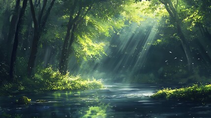 Obraz premium Sunbeams Through Forest Canopy