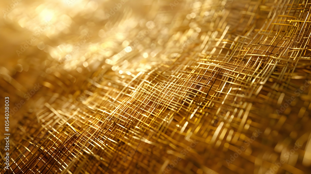 Poster abstract golden grid pattern with bokeh lights.