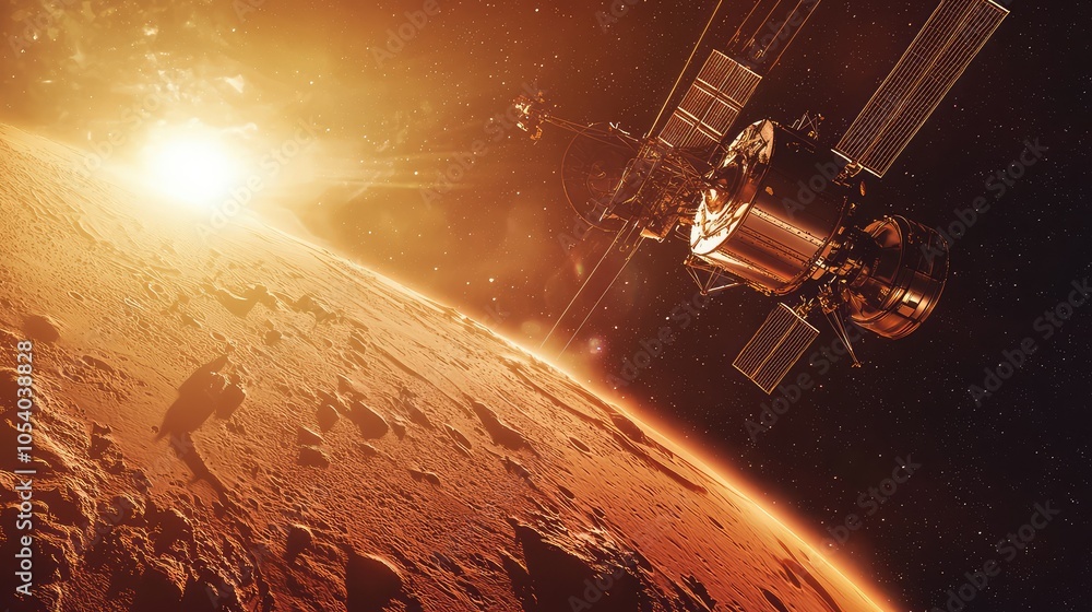 Poster dynamic space probe capturing images of mars