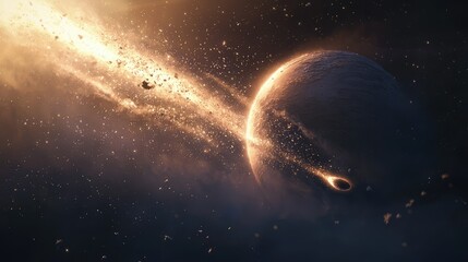 Obraz premium Dynamic Representation of Comet Passing Near Planet