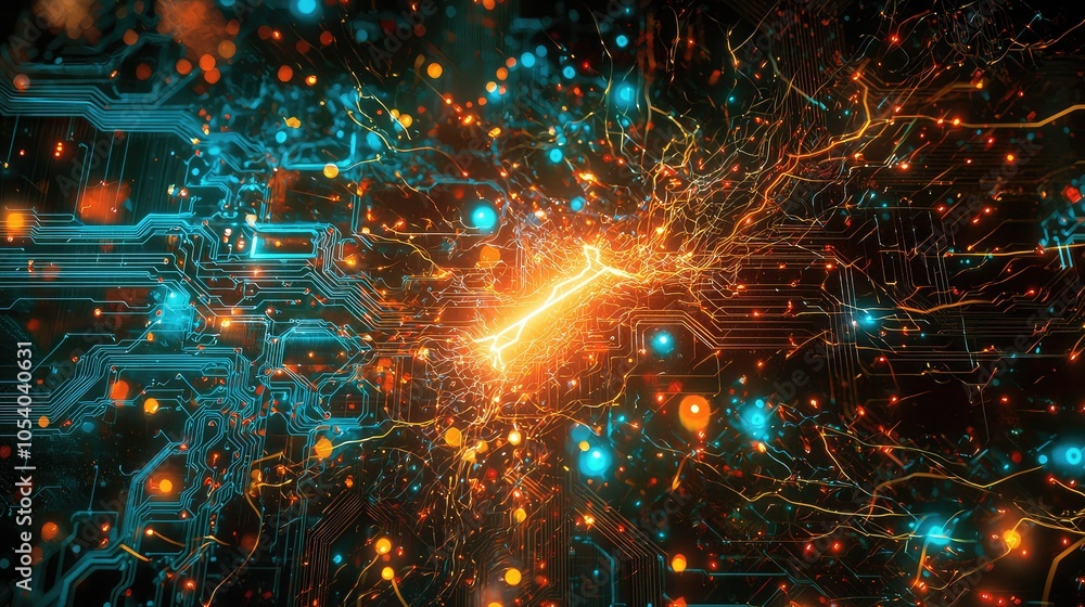 Poster dynamic graphic of electron flow in technology
