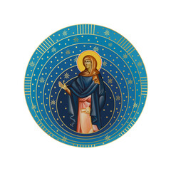 Fototapeta premium Anna the Prophetess. Starry sky round illustration in Byzantine style