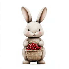 Obraz premium Cute bunny holding a basket of berries.