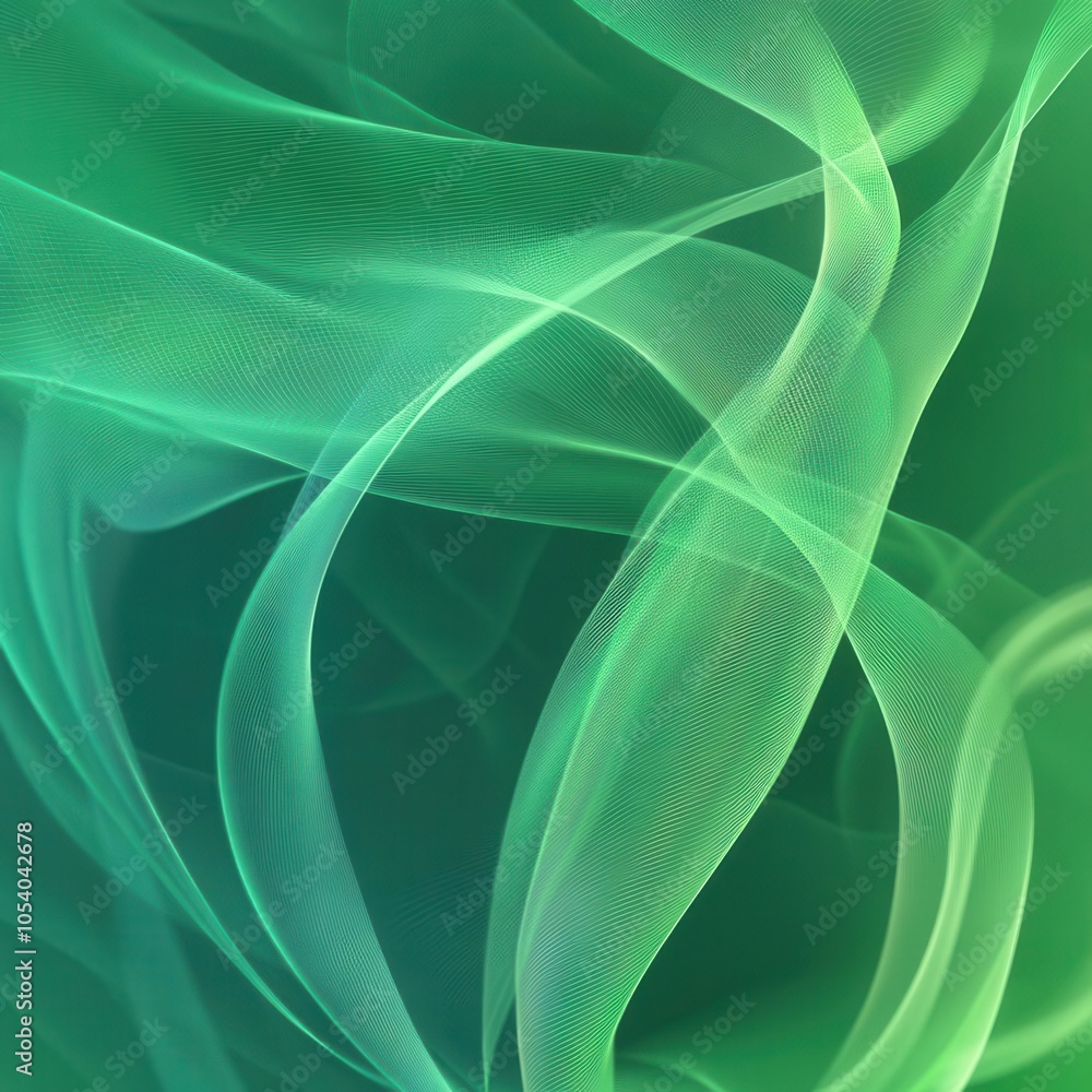 Poster abstract green lines swirl and intertwine in an organic flow, creating a smooth, nature-inspired wal