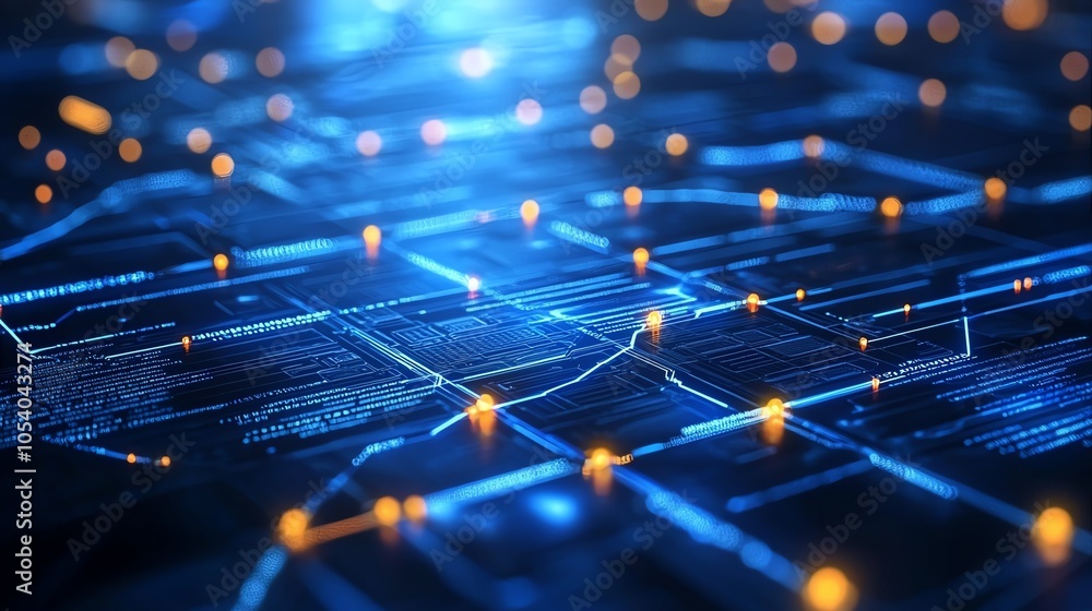 Poster abstract data journey in etl, shapes transforming and connecting in sequence, light blue color schem