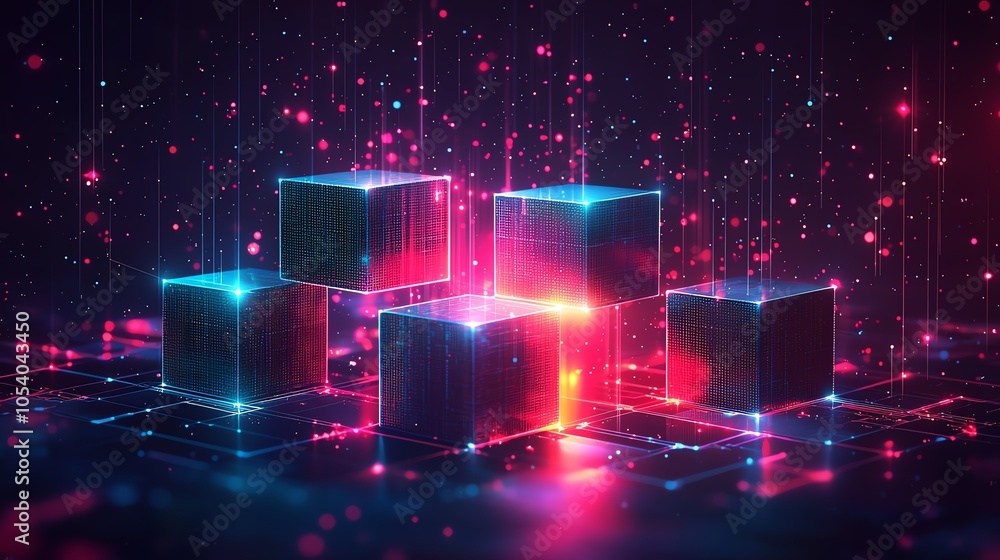 Poster concept of data extraction with cubes transforming to different shapes, representing etl, clean, lig